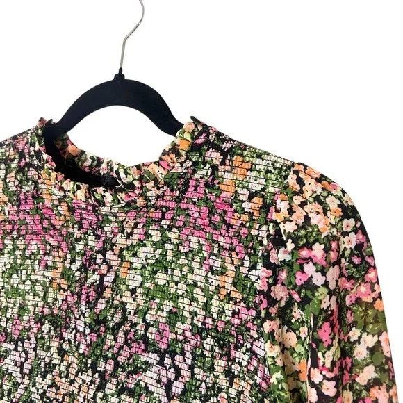 DEX Women's Floral Chiffon Smocked Long Sleeve Blouse-Size Medium - Picture 5 of 10